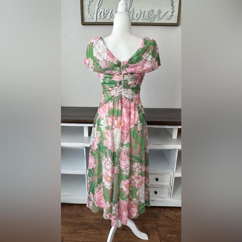 New Tadashi Shoji Ausra Floral Cap Sleeve Chiffon Dress Women's Size‎ 2 T - Picture 6 of 10